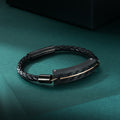 Jewelry wholesale New Braided Leather Black Plated Rectangle Charm Clasp Bracelet