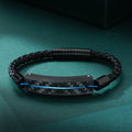 Jewelry wholesale New Braided Leather Black Plated Rectangle Charm Clasp Bracelet
