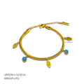 Jewelry wholesale Popular Blue Round Eye Leaf Charm Double Snake Chain Bracelet