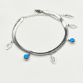 Jewelry wholesale Popular Blue Round Eye Leaf Charm Double Snake Chain Bracelet