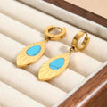 Jewelry wholesale Wholesale Geometric Oval Leaf Inlaid Blue Turquoise Pendant Earrings