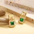 Jewelry wholesale Wholesale  Inlaid with Green Zircon Square Geometric Stud Earrings