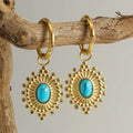 18K Gold Plated Stainless Steel Vintage Design Bohemian Style Women Jewelry Parties with Blue Turquoise Pendant Earrings WAN4 Jewelry