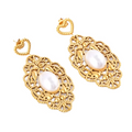 Jewelry wholesale Wholesale Stainless Steel Exaggerated Oval Pearl Inlay Parties Earrings