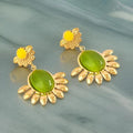 Women's 18K Gold Sunflower Inlaid Green Stone Environmentally Friendly Non-Fading Stainless Fashion Jewelry Pendant Earrings WAN4 Jewelry