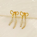 Ladies Vintage 18-Karat Gold Tassel Zircon Bright Cut Diamond Cute Bow-Style Stainless Steel Jewelry Parties Gifts Stud Earrings WAN4 Jewelry