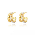 Women's Vintage Double C-Shaped Stainless Steel Plated Gold Jewelry with Imitation Pearl Asymmetrical Styling Fashion Earrings WAN4 Jewelry