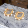 High Quality Light Luxury Vintage Style Stainless Steel Plated 18K Gold Embedded Pearl Women's Fashion Hollow Earrings WAN4 Jewelry