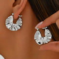Jewelry wholesale Trendy Stainless Steel Geometric Texture Leaf U-Shape Hoop Earrings