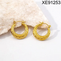 Wholesale Not Fade Chunky Geometric Hoop Earrings 18K Gold Plated Stainless Steel Jewelry Women's Fashion Hollow Earrings WAN4 Jewelry