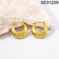 Wholesale Not Fade Chunky Geometric Hoop Earrings 18K Gold Plated Stainless Steel Jewelry Women's Fashion Hollow Earrings WAN4 Jewelry