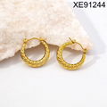 Wholesale Not Fade Chunky Geometric Hoop Earrings 18K Gold Plated Stainless Steel Jewelry Women's Fashion Hollow Earrings WAN4 Jewelry