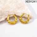 Wholesale Not Fade Chunky Geometric Hoop Earrings 18K Gold Plated Stainless Steel Jewelry Women's Fashion Hollow Earrings WAN4 Jewelry