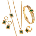 Luxury Jewelry Vintage Stainless Steel 18K Gold Inlaid zircon Emerald Block Fashion Jewelry Sets WAN4 Jewelry