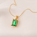 Retro Design Green Crystal Zircon Rectangle Pendant Necklace WAN4 Jewelry