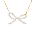 Jewelry wholesale 18K Stainless Steel Imitation Pearl Bow - shaped Pendant Necklace