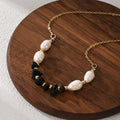 Jewelry wholesale Elegant Jewelry Irregular Pearls Black Stones Link Chain Necklaces