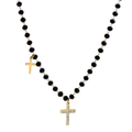 Jewelry wholesale Wholesale Black Oval Beads Link Chain Zircon Cross Necklace