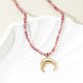 Jewelry wholesale Wholesale Stainless Steel Moon Pendant Pink Stone Beads Necklace