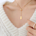 Jewelry wholesale 18K Light - luxury Niche Textured Brooch Letter Square - plate Necklace