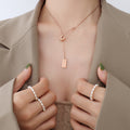 Jewelry wholesale 18K Light - luxury Niche Textured Brooch Letter Square - plate Necklace