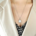 Jewelry wholesale Necklace with White Mother - of - Pearl and Black Cat's - eye Stone Round Plate Pendant