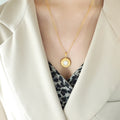 Jewelry wholesale Necklace with White Mother - of - Pearl and Black Cat's - eye Stone Round Plate Pendant