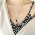 Jewelry wholesale Necklace with White Mother - of - Pearl and Black Cat's - eye Stone Round Plate Pendant