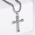 Jewelry wholesale Wholesale Striped Cross Casting Pendant Stainless Steel Chain Necklace
