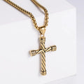 Jewelry wholesale Wholesale Striped Cross Casting Pendant Stainless Steel Chain Necklace