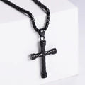 Jewelry wholesale Wholesale Striped Cross Casting Pendant Stainless Steel Chain Necklace