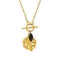 Jewelry wholesale Wholesale Dainty Black Stone Leaf Pendant Oval Chain OT Buckle Necklaces