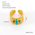 Jewelry wholesale Exaggerated Turquoise Opal Stone 18K Gold Plated Adjustable Ring