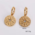 Retro 18K Gold Steel Texture Geometric Ear Studs Fashionable Personalized High Grade Leaf Sun Zircon Earrings For Women WAN4 Jewelry